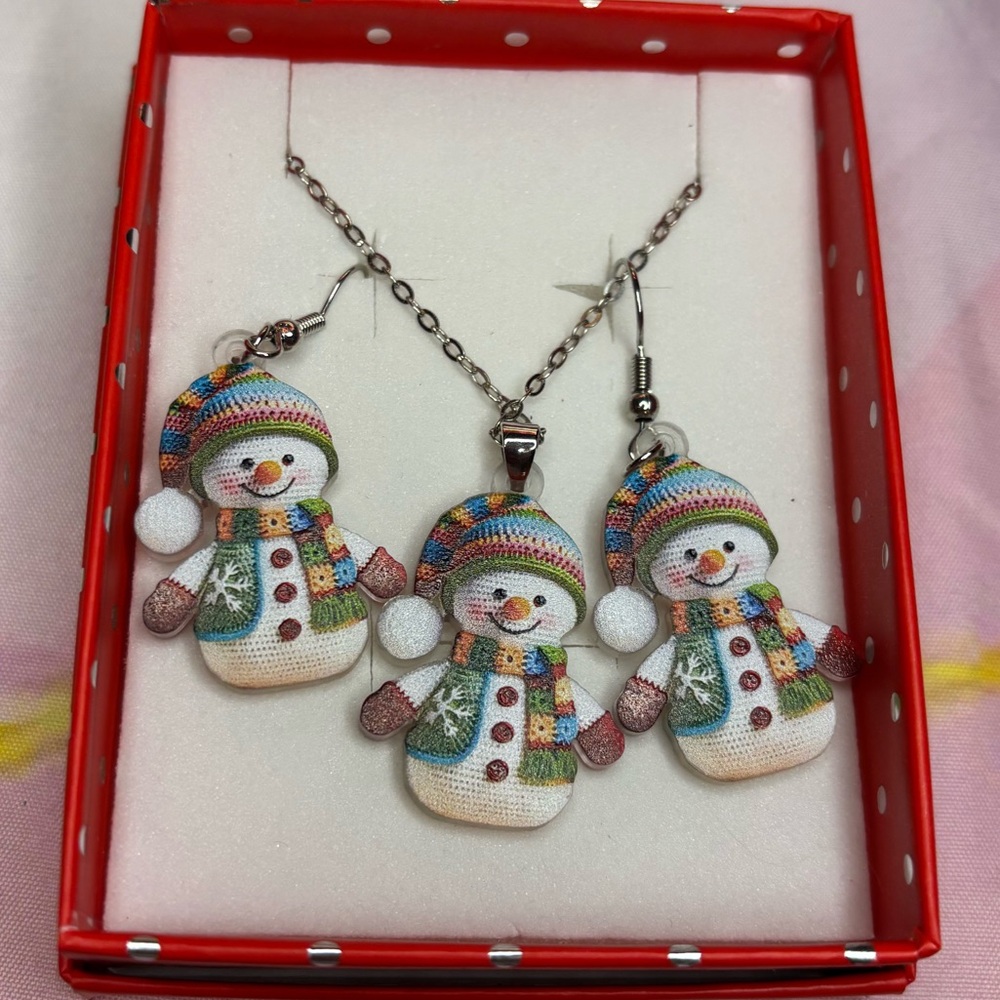 Festive Acrylic Snowman Jewelry Set with box